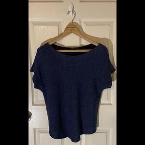 Lauren Ralph Womens Knit Sweater Boat Neck Cap Sleeve Blue Size L